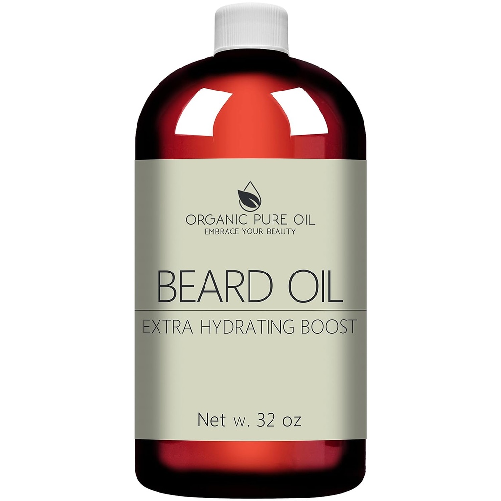 Uduftende skæg olie - Natural, Non- GMO, Ansigtshår Hydrating & Conditioning Oil Blend - 32 oz - Bulk Sized, Fremme vækst og silkeblød glat hår - Jojoba, Argan & mere