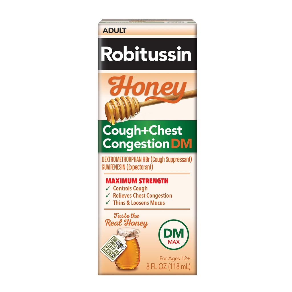 Robitussin honning DM Max Cough Plus Chest Congestion, Voksenformel - 8 Fl Oz.
