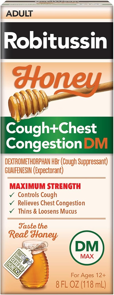 Robitussin honning DM Max Cough Plus Chest Congestion, Voksenformel - 8 Fl Oz.