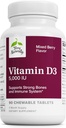 Terry naturligt vitamin D3 - ben sundhed & ben styrke supplement - kosttilskud til immunsystemet & hjerne støtte - 5.000 IE vitamin D tabletter med blandet berry flavor - 90 tyggetabletter