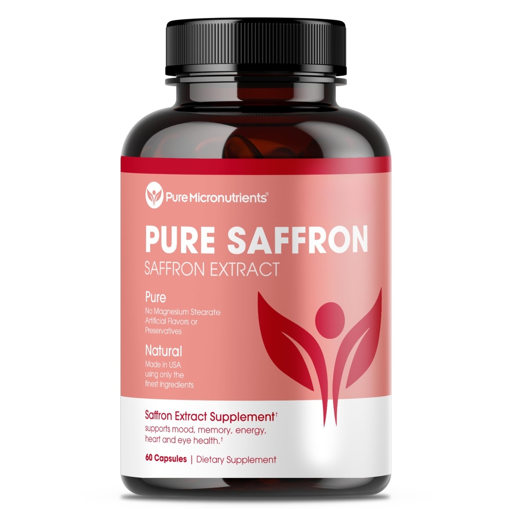 Saffron Kosttilskud - 100% Pure Saffron ekstrakt kapsler - Boost Energy & Mood, Support Eye & Heart Sundhed
