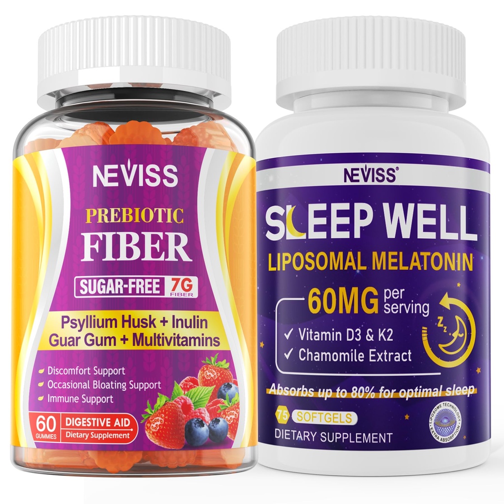 NEVISS Prebiotic Fiber 7G Gummier til voksne + Melatonin 60 mg til voksne Bundle