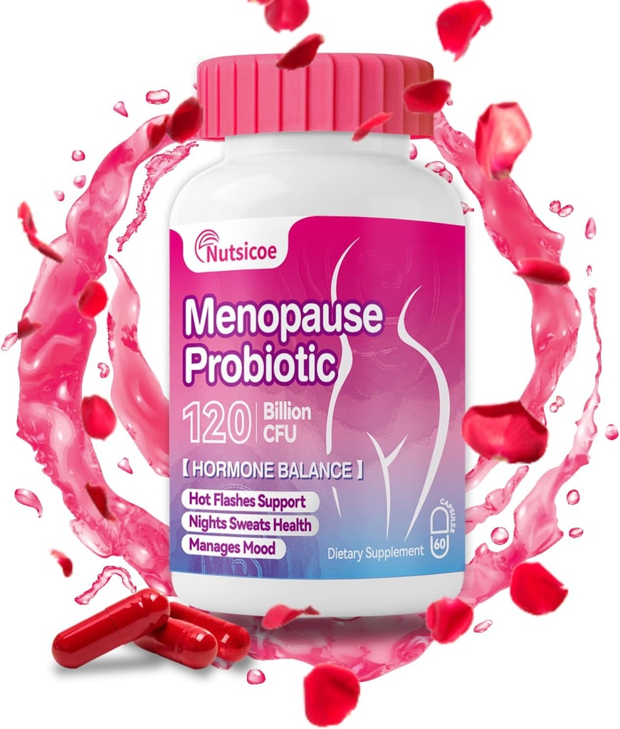 Kvinder Menopause Supplement - 120 Millioner CFU Kvindeprobiotika til pH balance - All- Natural Probiotika til Hot Flashs, Night Sweats, Mood Swings & Hormone Balance - 60 kapsler