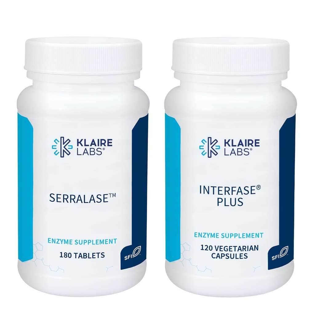 Claire Labs Interfase Plus (120 kapsler) + Serralase (180 tabletter) - Multi- Enzymes, Serratia Peptidase & Bromelain 's fordøjelsesenzymer - Gastrointestinal system, Gut Flora, Biofilamenter & Detox