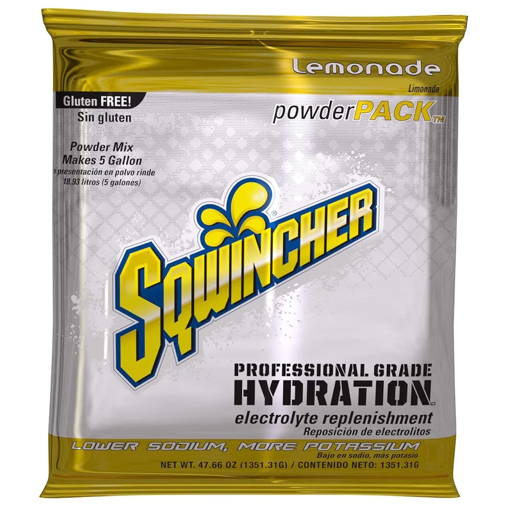 Sqwincher Powder Pack- 124; Lemonade Flavored - 124; Lavkalorie - 124; Lavnatrium- 124; Elektrolyte Replenisation Hydration Drink Mix - 124; Bare Tilføj til 5 Galloner af vand - 124; 47,66 oz pakke (pakke med 16)