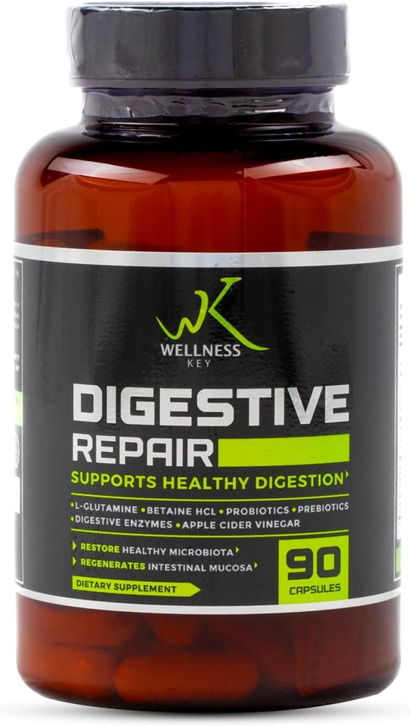 Digestive Repair 5-in-1 plus 7 Digestive Enzymes and 6 Strains Probiotics with 3 Billion CFUs+Probiotic | Improve Gut and Digestion | No Bloating | Natural Ingredients | 30 Days | 90 Capsules | 3/day