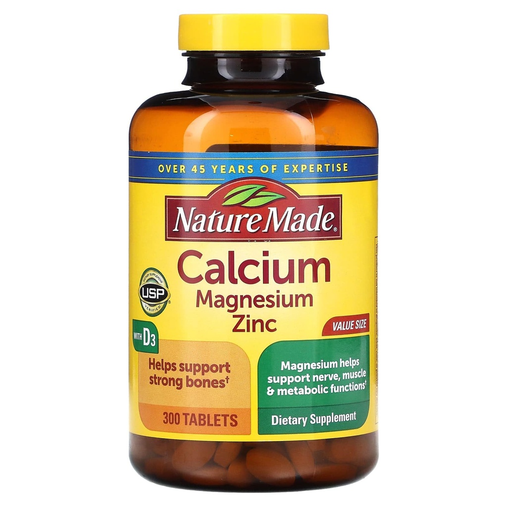 Nature Made Calcium, Magnesium Oxide, Zink med D3- vitamin hjælper med at understøtte Knoglestyrke, Tablets, 300 Tæl