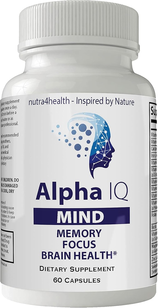 Alpha IQ Mind Brain Focus Memory Health Pro Mind Complex Mind Tech Nootrop Original af Nutra4health Mindtech Brain Booster Supplement 60 Kapsler
