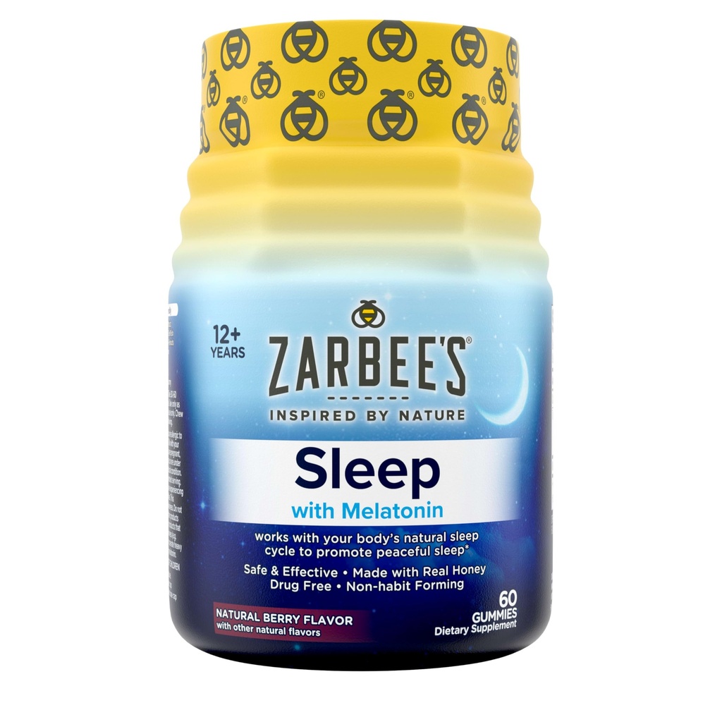 Zarbee 's Melatonin Gummies 3 mg sovetilskud til fremme af fredelig søvn, naturlig blandet frugt flavor, voksne Gummy Alder 12 Op, 60 Tæl