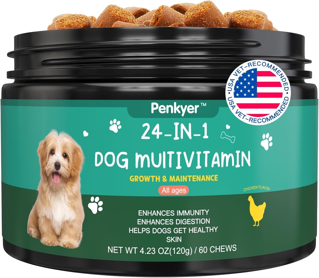 Hund Multivitamin Chewable Vitaminer til hunde med Glucosamin Chondroitin Multivitaminer Chewings Puppy Treats Skin Coat Heart Pet Hip & fælles Support Kosttilskud til Hund Immunitet Mobility Energy