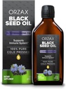ORZAX Black Seed Oil Liquid (8 fl oz) - Cold Pressed 100% Pure Measures 124; Vegan, Gluten Free, Non- GMO Measure 124; 5000mg Black Cumin (Nigella Sativa) Oil med 50mg Thymoquinone Measures 124; Rich in Omega 3- 6- 9 Measures 124; Glass Bottle