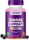 Feel Great Immunity Support Gummies med Elderberry, Zink og C-vitamin; Sambucus Nigra Support; 60 Gummies