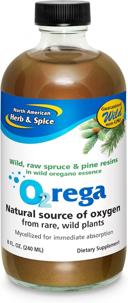 NORTH AMERICAN HERB & SPICE O2rega - 8 oz - Natural Source of Oxygen - Supports Energy Levels - P73 Oregano, Spruce & Pine - Mycellized for Maximum Absorption - Non-GMO - 16 Servings