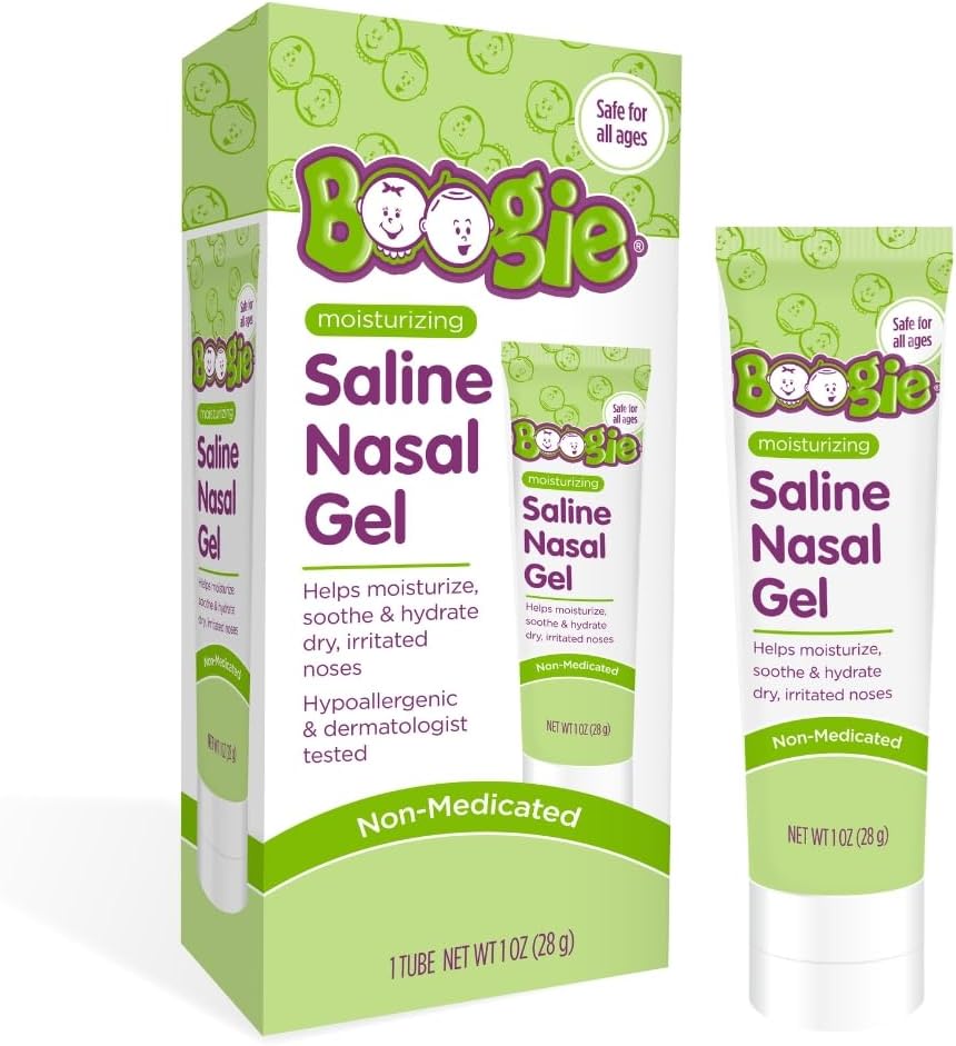 Boogie Saline Nasal Gel, Lavet med Aloe og Isotonic Saline, Lindser og Hydrates Tør eller Irriterede Noser, Uduftende, Pakning med 1 stk.