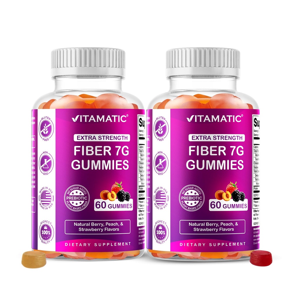 Vitamatisk Prebiotic Fiber Gummies for voksne - 2 Pack (Total 120 Gummies) 7g Fiber per Serving- 124; Ekstra styrke