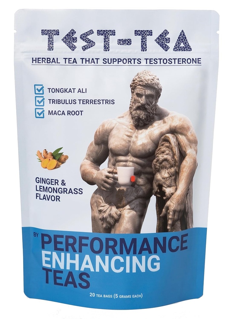 Test-Tea | Testosterone Boosting Herbal Tea for Men | Ginger and Lemongrass Flavor | 20 Pack Bag | with Tongkat Ali, Tribulus Terrestris and Maca Root by Performance Enhancing Teas
