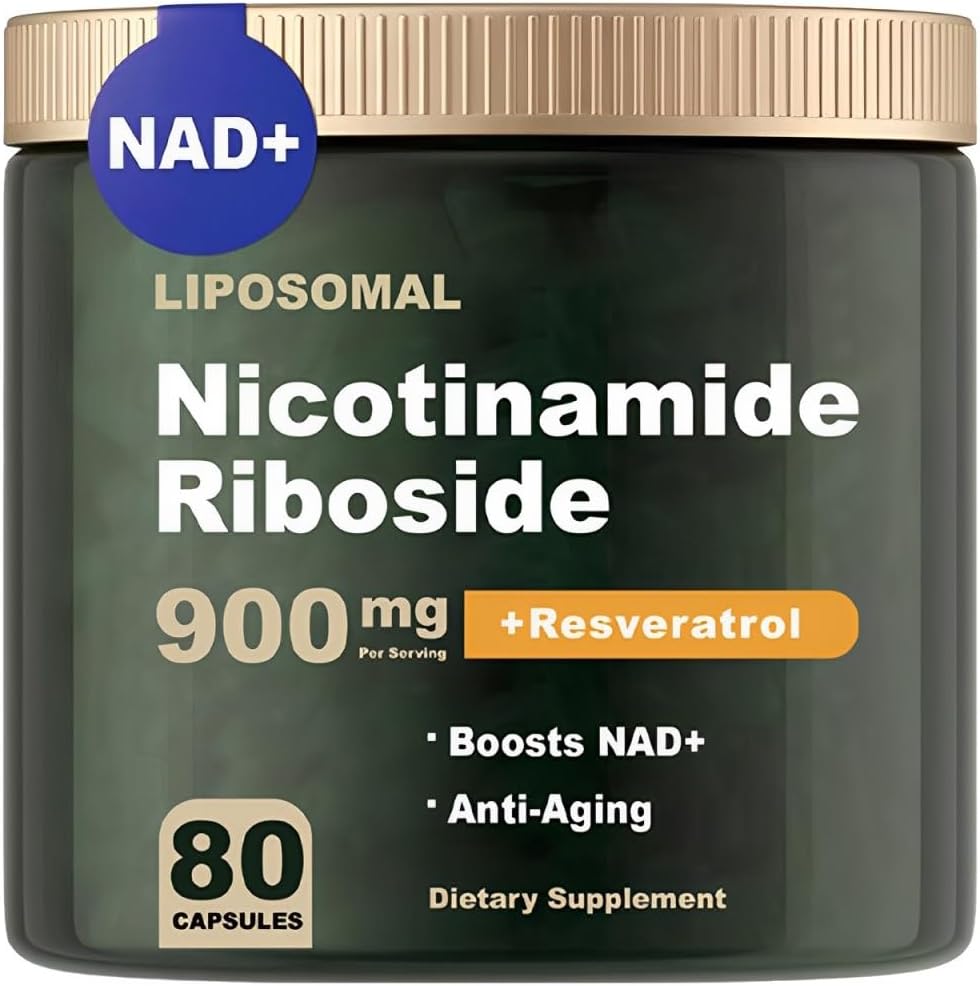 NAD Supplement - NAD Nicotinamid Riboside 900 mg, Resveratrol, Quercetin - NAD tillæg for anti- Aging, Energi, Focus - 80 kapsler