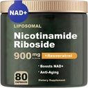 NAD Supplement - NAD Nicotinamid Riboside 900 mg, Resveratrol, Quercetin - NAD tillæg for anti- Aging, Energi, Focus - 80 kapsler