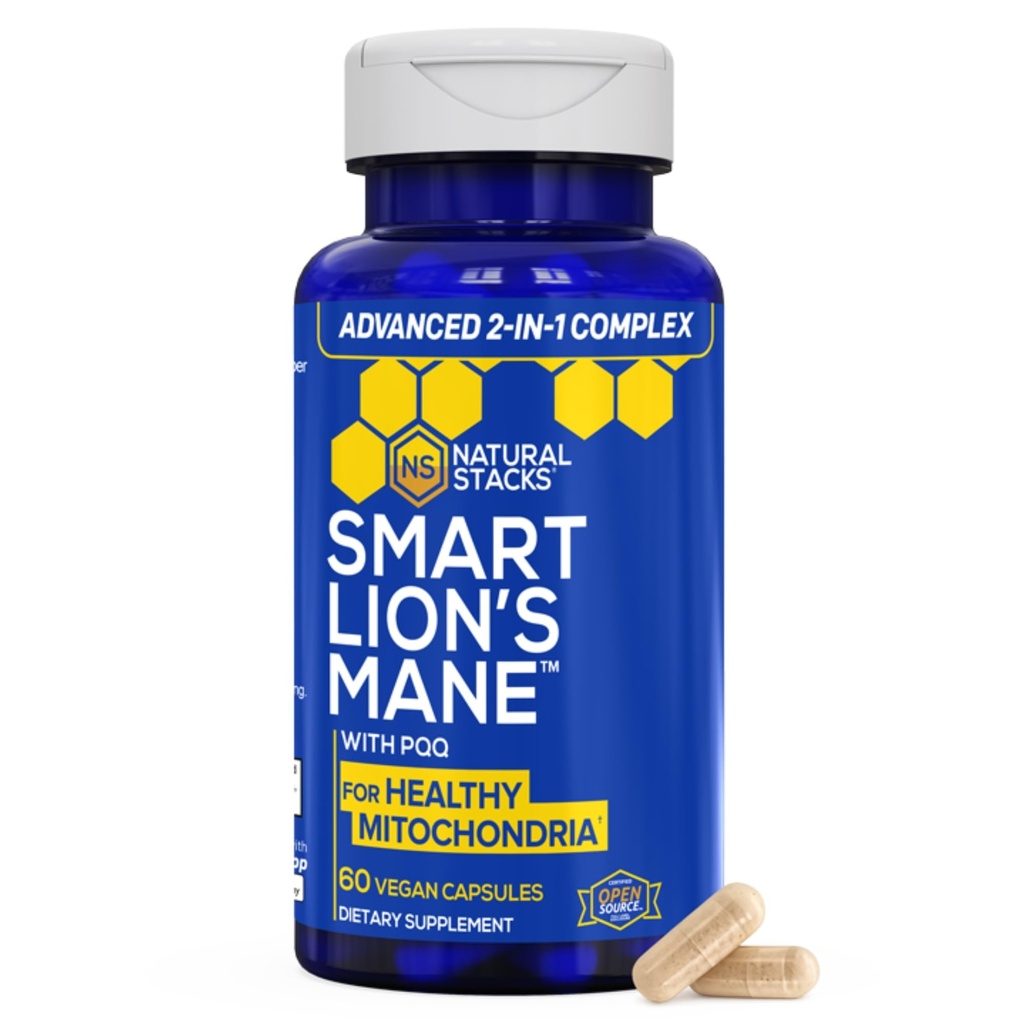Organic Lions Mane Supplement kapsler - 1000mg Lions Mane Mushroom med 10mg PQQ - Brain Cell Optimizer til hukommelse, læring, Mitokondriel funktion - 60 Fruiting Body Mushroom kapsler