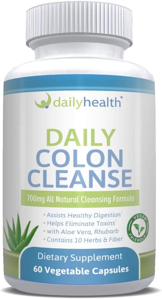 Daglig Colon Cleanse 700mg Alle naturlige Formel 10 urter, Fiber, Alfalfa, Aloe Vera, Rabarber, Gentian, Buckthorn, Goldenseal, Lactobacillus acidophilus 60 Vegetabilske kapsler (To 15 dages Cleansing Kits)