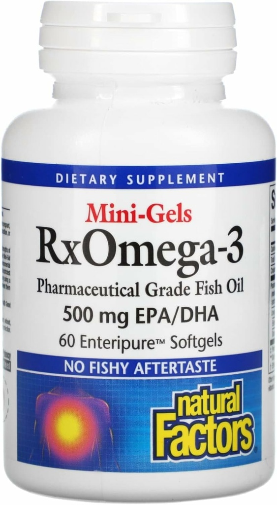 Naturlige faktorer - Rx Omega-3 Faktorer Mini- Gels, EPA 350mg, DHA 140mg, Understøtter kardiovaskulær sundhed, 60 Soft Gels
