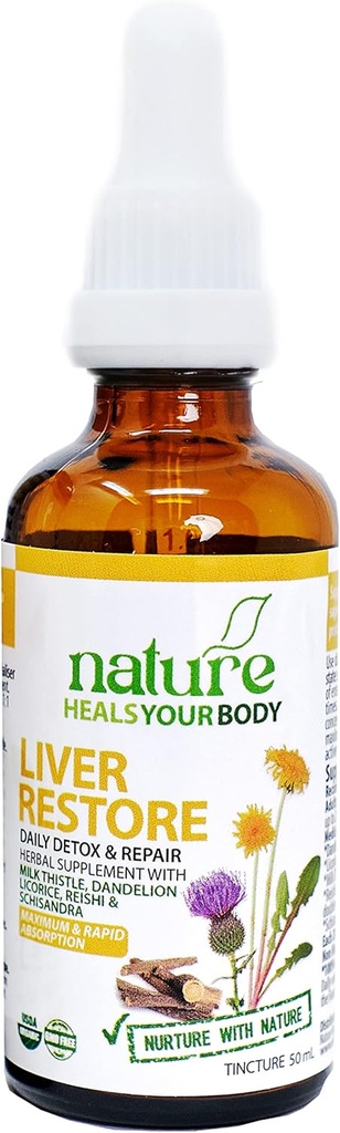 Liver Restore - Herbal Tincture – for Liver Support and Detox - Milk Thistle | Dandelion | Licorice | Reishi | Schisandra – Organic Herbs (50 mL Pack of 1)
