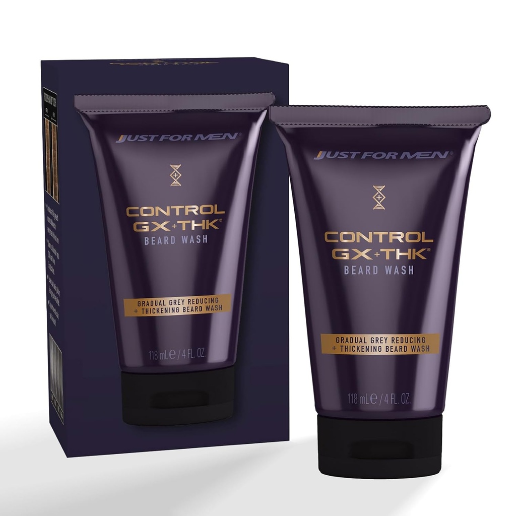 Lige for mænd Control GX + THK Thickening Beard Wash med Grey Reduktion, Alpha Keratin hjælper Beard Vækst, Thickens hår op til 20%, fungerer med hver hår tekstur, 4 oz