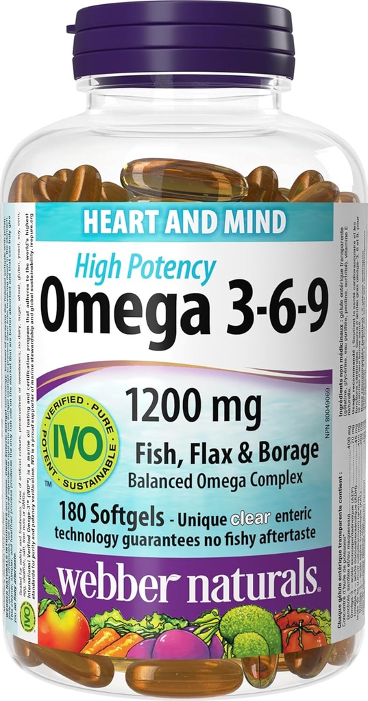 Webber Naturals High Potency Omega 3-6-9, 180-greve