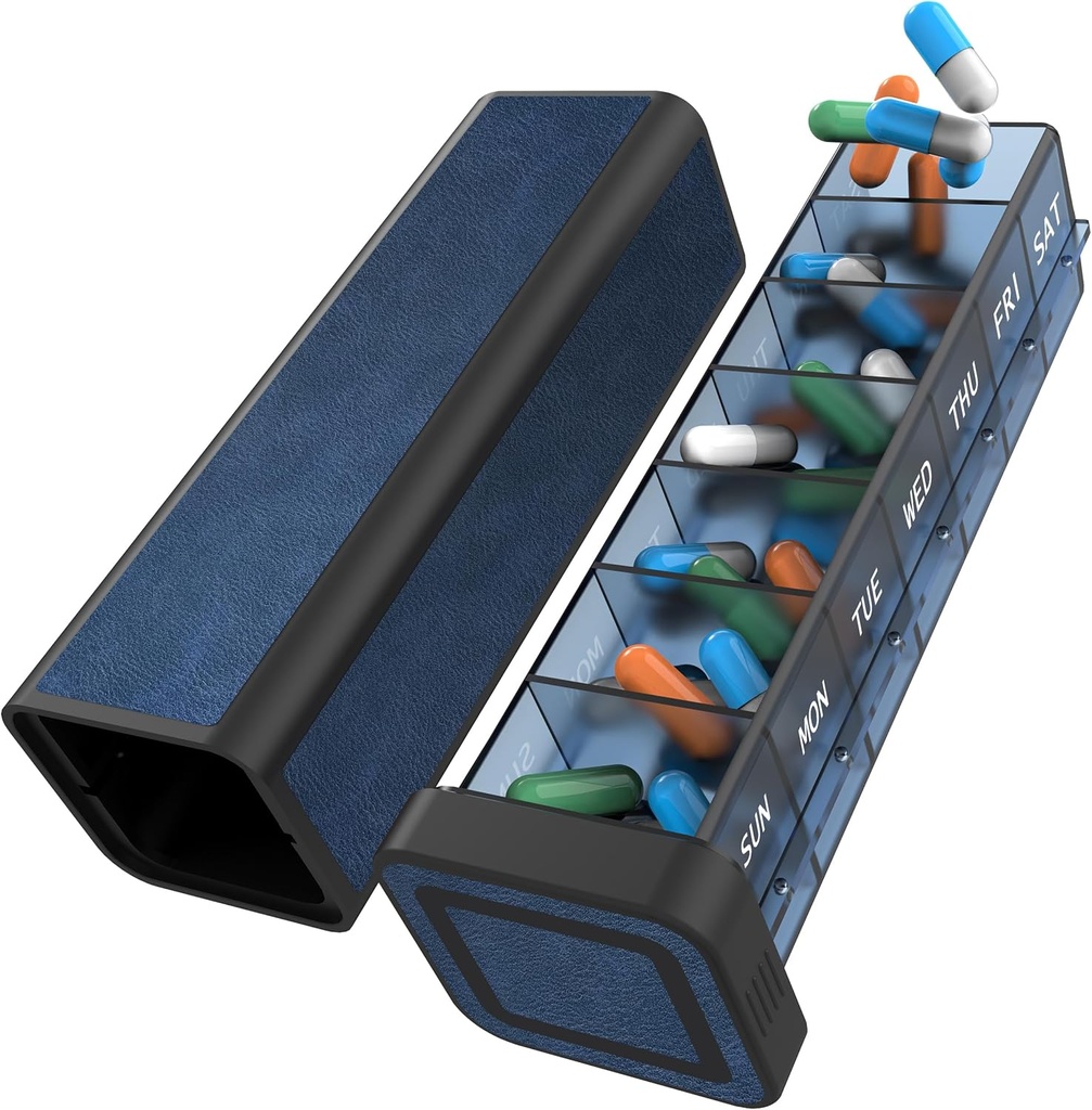 Pill Organizer 1 gang om dagen, Pill Box 7 Dag, Ugentlig rejse Pill Case, Daily Large Medication Holder Container, En gang daglig Pillbox Dispenser for Vitamin, Medicin, piller, tillæg (blå)