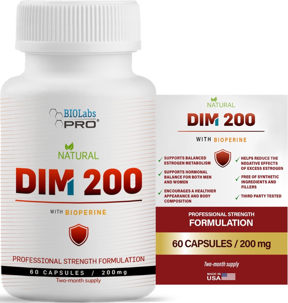 DIM supplement for kvinder og mænd, DIM 200mg oral supplement Hormonal Balance, Hormonbalance for kvinder og mænd, Diindolylmethan Gluten Free Vegetar Twist Capsules (60 Caps - 2 - Måned Supply)