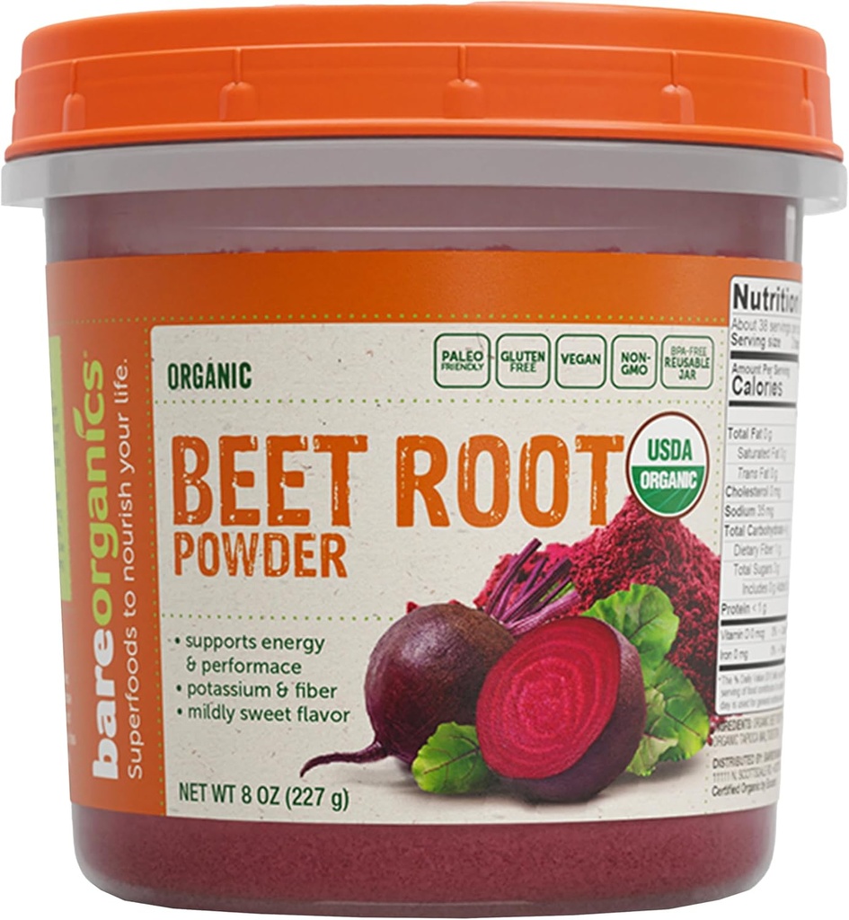 BareOrganics Beet Root, Superfood Powder, Kosttilskud, 8 Oz