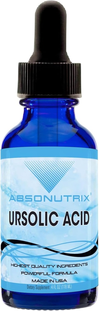 Absonutrix Ursolsyre 590mg, 4 Fl Oz Flaske, 200 Højt Potent Servering, Høj Biotilgængelighed, Quick Absorption, Third- Party Testet, GMP- Certified, Non- GMO, Cruelty- Free Products, Made in USA