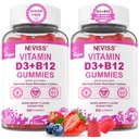 NEVISS 2Pack Vegan Vitamin D3 + Vitamin B12 Gummies, High Potency D3 5000IE & 1000 mcg Metyleret B12, Vitamin D3 og B12 for voksne, Support Bone Health, Immun & Energy Supplement, 120 Tæl