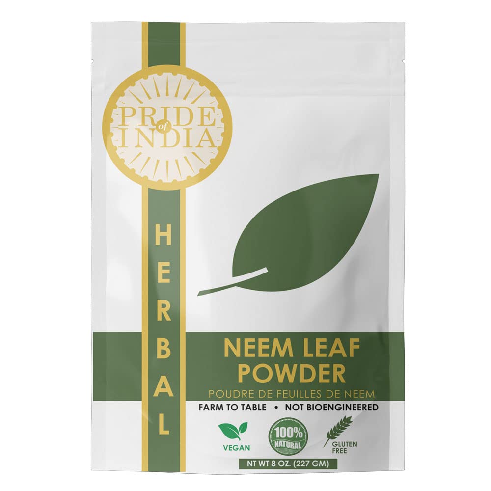 Pride Of India Mea124; Natural Neem / Margosa Herb Powder 8 oz (227 gm) Measure- Rich Superfood Measure- 124; Tilføj det til Smoothies, Juices & Dips Measure- 124; Bitter, Earthy & Astrong Taste Measure- 124; 100% Natural Vegan, Gluten- Free
