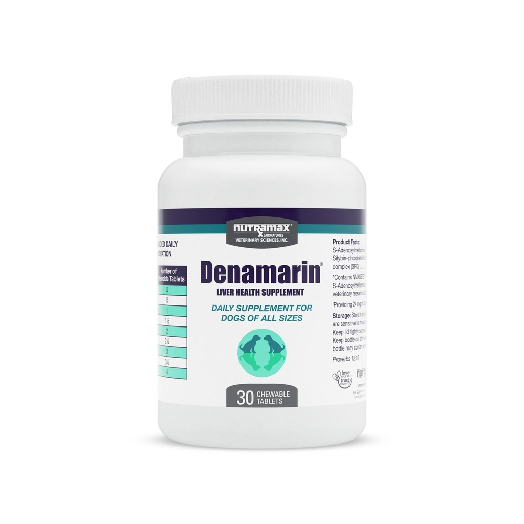 Nutramax Denamarin Leverkosttilskud til hunde, Med S- Adenosylmethionin (SAME) og Silybin, 30 tyggetabletter