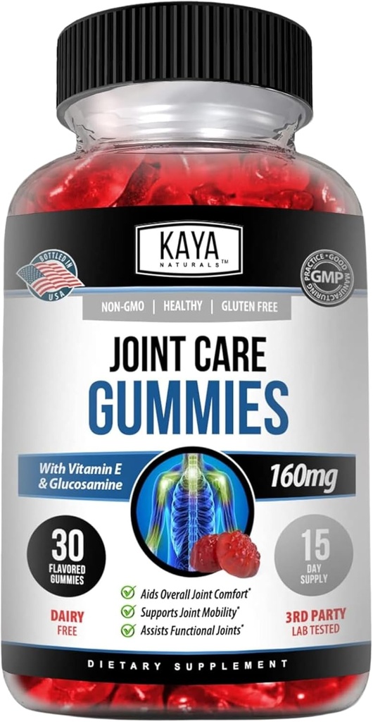 Kaya Naturals Mobility Care Gummies for Back, Knies & Hands against 124; Fleksibilitet support - Glucosamin Gummies Bedste immunforsvar for kvinder & mænd - 30 Greve
