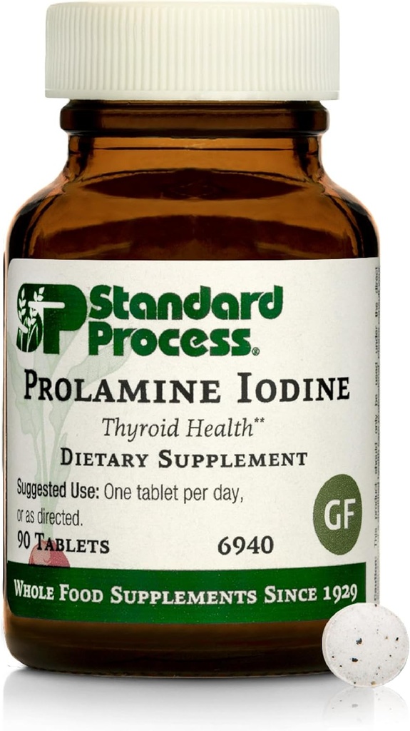 Standard Process Prolamine Jod - Thyroid Health Supplement - Essentiel endokrine support med jod - Gluten- Free, Non- Dairy, & Non- Soy - 90 tabletter (90 Servere)
