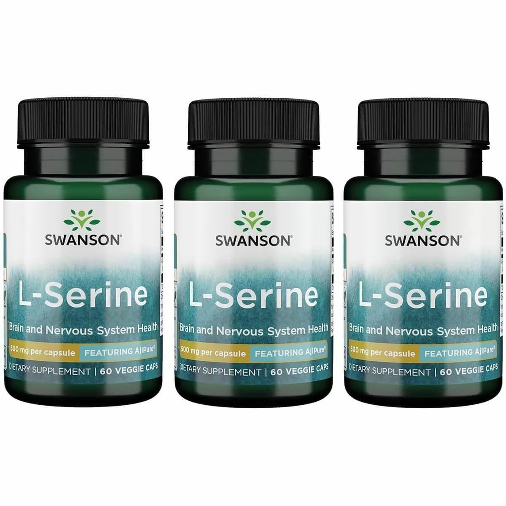 Swanson Ajipure L- Serine - Aminosyre tillæg støtte hjerne sundhed & nervesystem funktion - Naturlig formel fremme kognitiv funktion - (60 Veggie kapsler, 500mg Hver) (3 Pack)