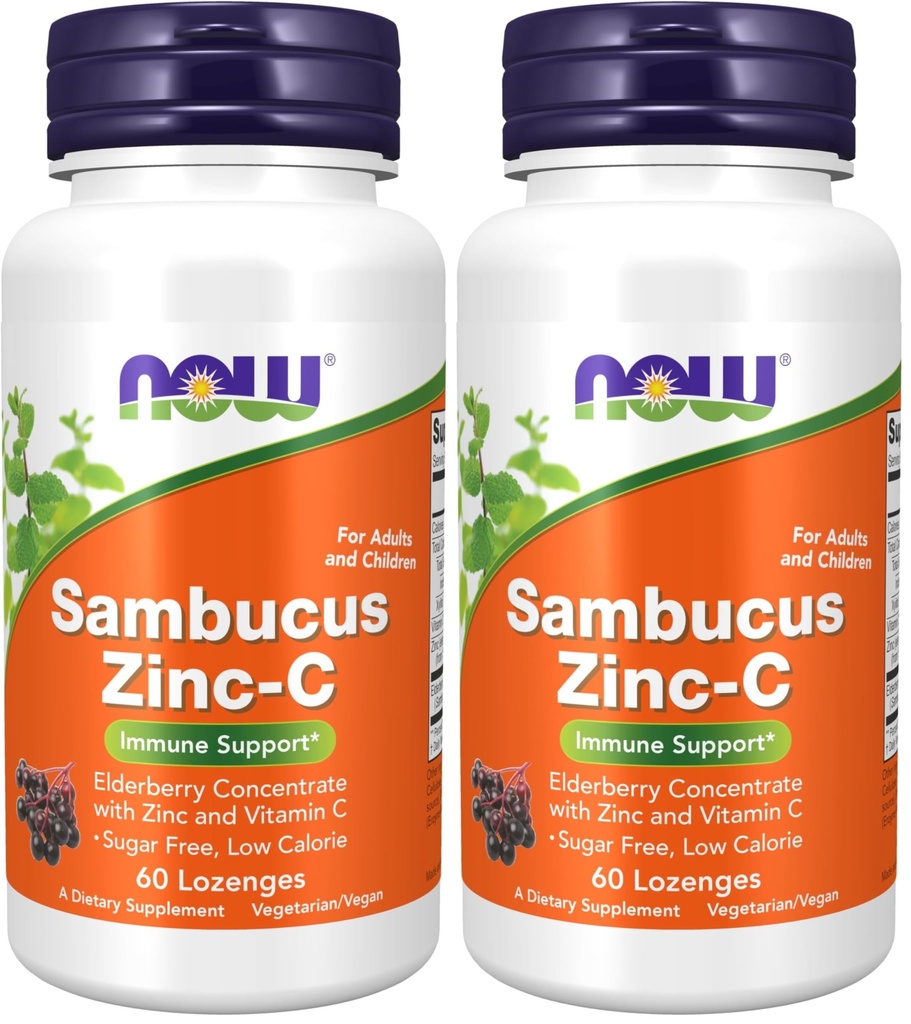 Nu Kosttilskud, Sambucus Zinc- C med Elderberry koncentrat og C-vitamin, 60 Lozenges (pakke med 2)