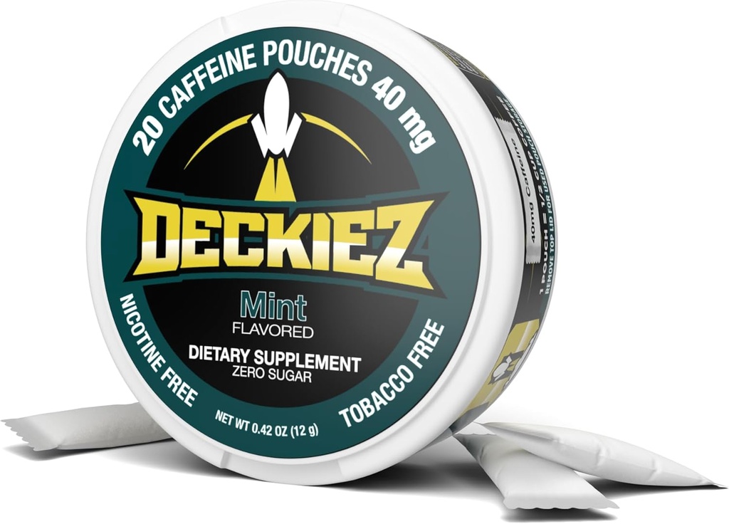 Deckiez Energy Pouches, 5 Cans (100 Servere), Sugar Free Coffein Supplement, Kaffe Pouches & Energy Drink Alternativ, 50mg Koffein Pouches, Mint Flavor