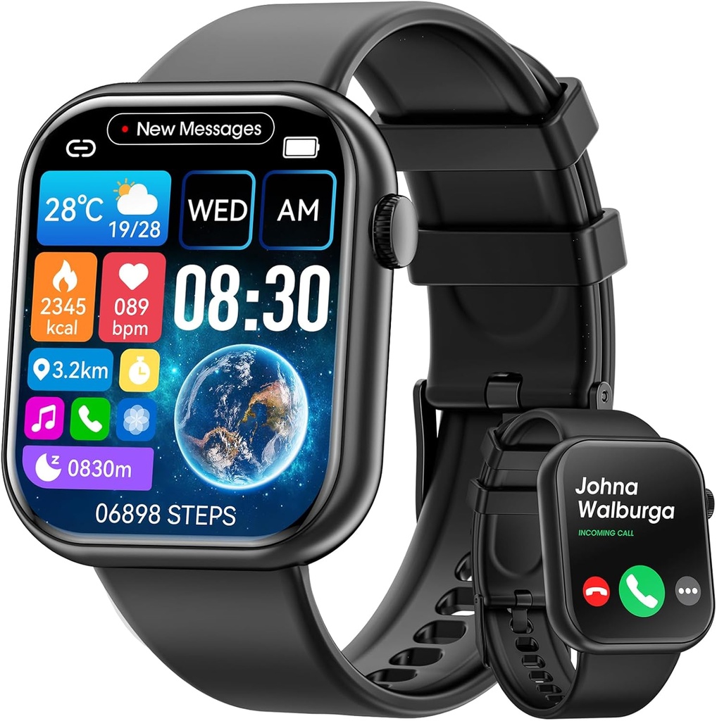 Hwagol Smart Watch (Svar / Make Call) 1.85tommer Fitness Tracker, DIY Dials / Pedometer / Kalorier / Flere Sport Modes / Voice Assistant, Smart ure til mænd kvinder Android iOS telefoner