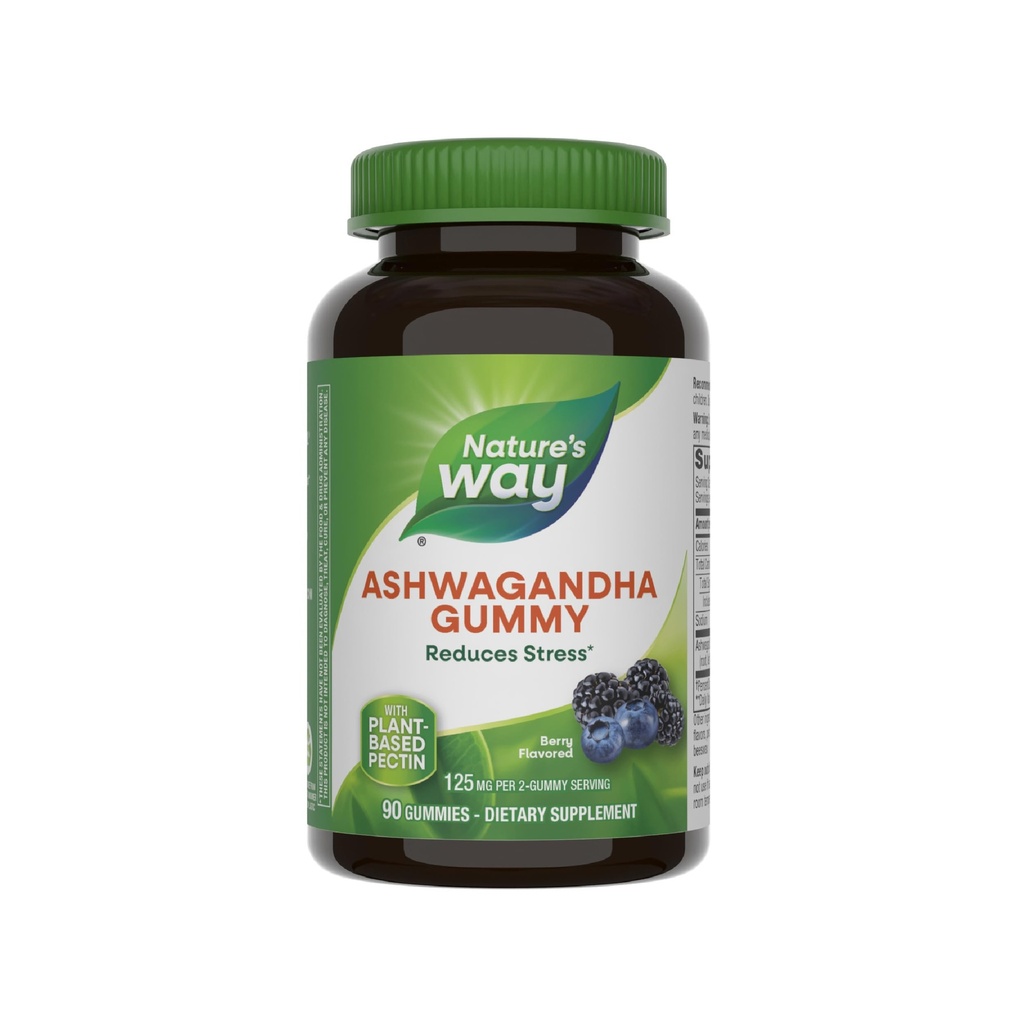 Nature 's Way Ashwagandha Gummies, Reducer stress med Adaptogen Herb *, 125 mg Per 2 - Gummy Serving, Berry Flavored, 90 Gummies (Packaging May Vary)