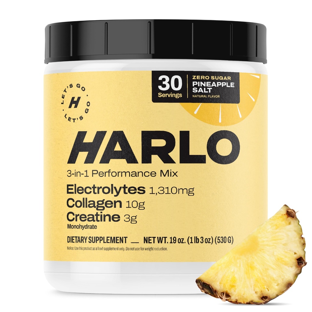 Harlo - Collagen & Creatin Electrolyte Drink Mix - Ananas Salt Flavor - Hydrating Pre & Post Workout Pulver - Understøtter hud, Joints & Muscle Inddrivelse - Sukkerfri energi Boost