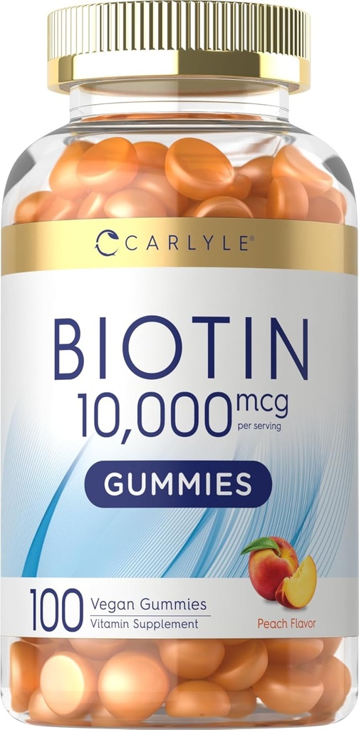 Carlyle Biotin 10000mcg Gummies Note 124; 100 Greve Note 124; Peach Flavor Supplement Note 124; Vegan, Non- GMO, Gluten Free