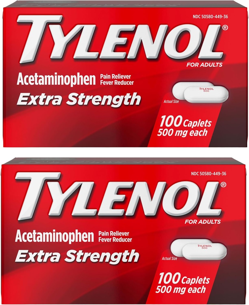 Tylenol Extra Strength Pain Reliever and Fever Reducer Caplets, 500 mg Acetaminophen, Pain Relief Pills for Hovedpine, Backache, Tandpine og Mindre Gigt Smerte Relief, 200 Tæl