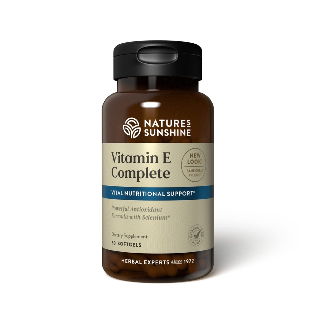 Naturens Sunshine E-vitamin Complete w / Selenium, 60 Softgels - 124; Kraftfuld antioxidant supplement med Selenium og alle otte molekyler i E-vitamin familien