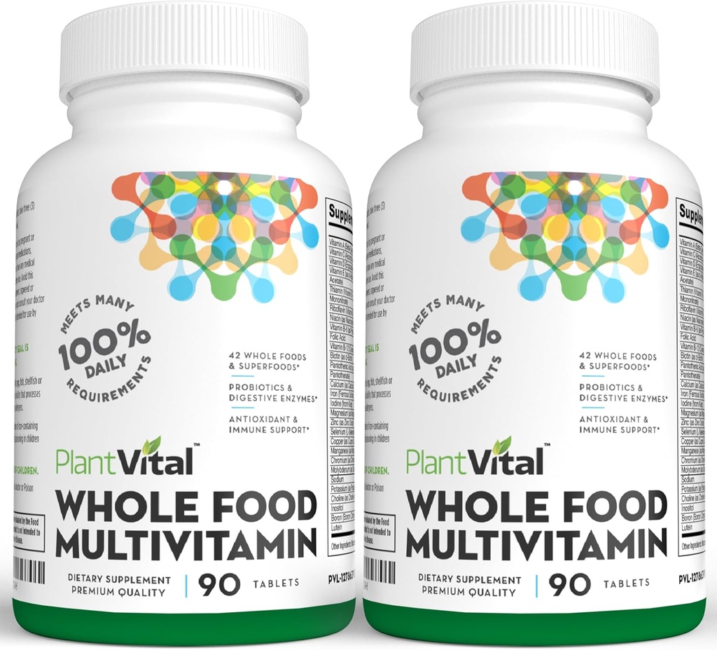 Plantvital Hel Food Multivitamin - Multivitaminer med 42 Superfood Raw Veggies og Frugter Vitaminer Earth Energy Fruits and Veggies Supplement Pure Fruit and Vegetabilske Kosttilskud - 180 tabletter