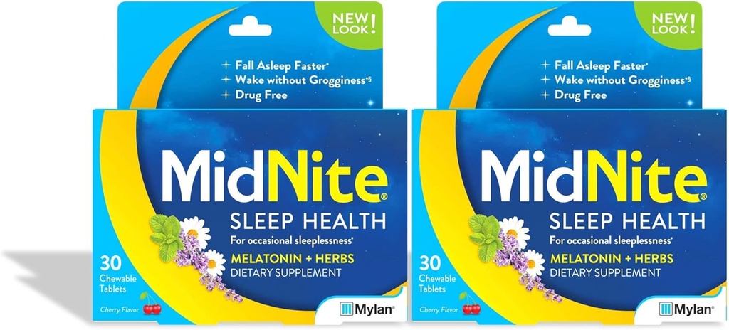 MidNite Natural Sleep Supplement, Chewable Tablets, Cherry Flavored, 30 Greve (pakke med 2)