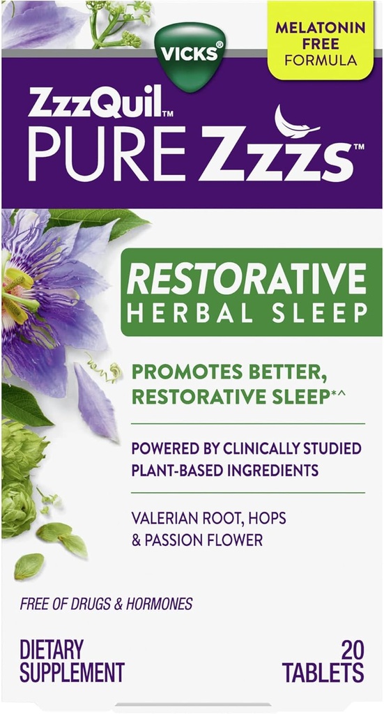 Vicks, ZzzQuil Pure Zzzs Restorative Herbal Sleep Aid Tablets, 20 Greve