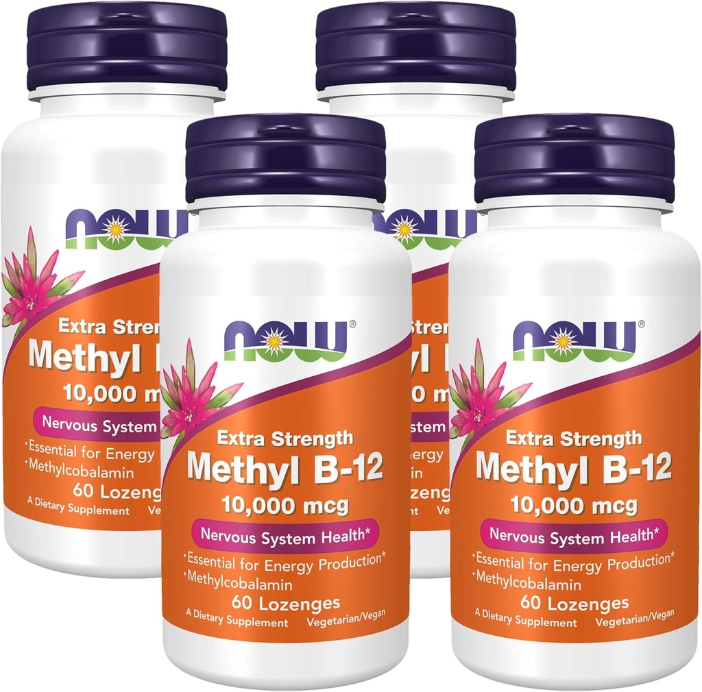 Now Supplements, Methyl B- 12 (Methylcobalamin) 10.000 mcg, Nervesystemet Health *, 60 Lozenges (pakke med 4)
